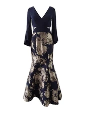 X By Xscape Women's Metallic Mermaid Gown (6, Navy/Champagne)