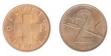 Switzerland 2 Rappen, 1948-1974, KM #47, XF-Extremely Fine