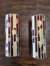Red and Gold Mosaic Crackled Candle Holder Lot Of 2 Vintage MCM Tag Ltd.