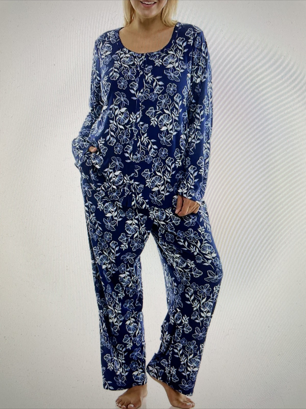 NEW Croft Barrow pajamas set Womens sz 3X navy floral pointelle pockets pants