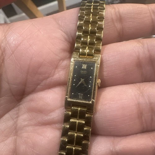 Works VTG Seiko Quartz 13mm Gold Tone Womens Steel 2E20-6590 Watch FIT 6in” Runs