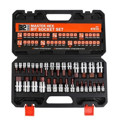 HORUSDY Hex Bit Socket Set 32PC SAE Metric 1/2'' 3/8'' 1/4'' Driver S2 Steel Case