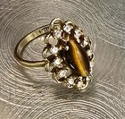 Vintage Tiger's Eye Cocktail Ring 18K HGE Plated Rhinestone Halo Cluster Size 8 — photo 2