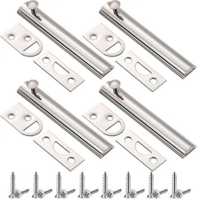 Lothee 4 Pcs Solid Brass Surface Bolt Door Slide 4'', Silver 
