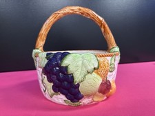Vintage Glazed Ceramic Basket FRUIT Purple Grapes White Basket Weave CKRO 1994