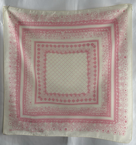 VTG K and K Design Eyler Bandana Scarf Pink +Cream Hand Screened MCM Textile 70s