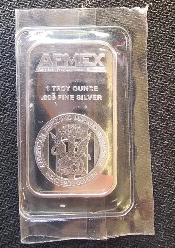 1 oz .999 fine silver bar produced by APMEX (American Precious Metals Exchange),
