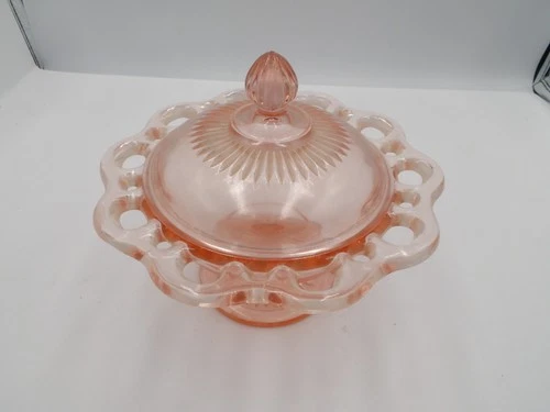 Vintage, Hocking Glass Co., Pink Old Colony Open Lace Compote Dish & Lid
