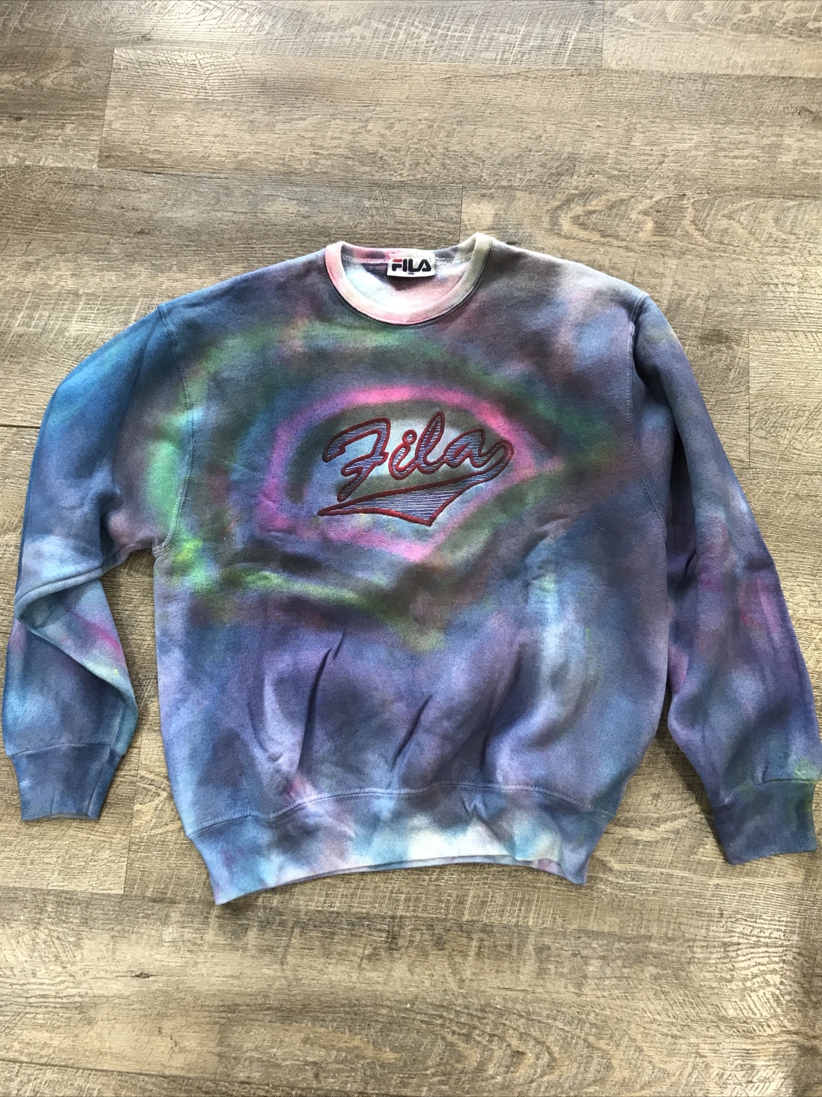 Felpa multicolore vintage anni '90 Fila Fan Art logo ricamato rara M