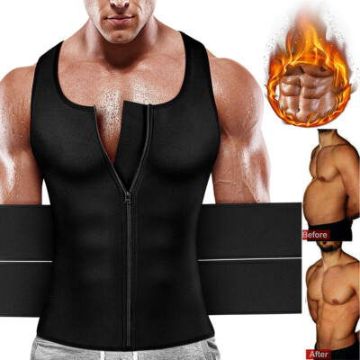 Men Neoprene Sauna Sweat Vest Slim Body Shaper Waist Trainer Fat Burner Tank Top