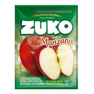 ZUKO MEXICANO SABOR MANZANA - 10 SOBRES 13g c/u - CADA SOBRE RINDE 2 LITROS.