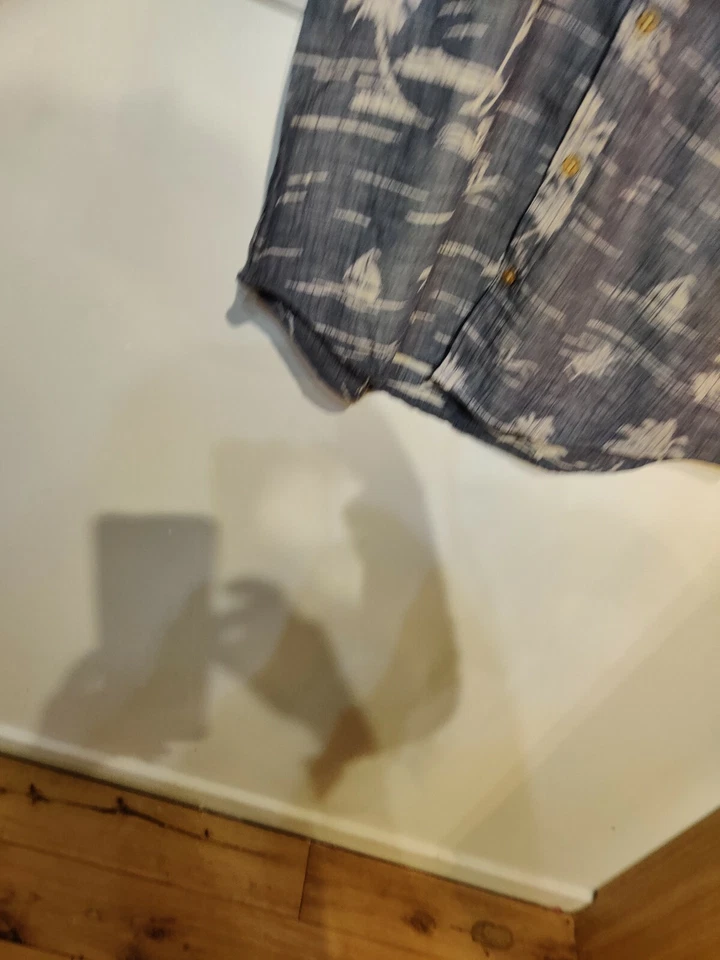 CAMISA MEZCLA ESTAMPADO PALMA TALLA M APROX AZUL CREMA 100% ALGODÓN Foto 4 de 4