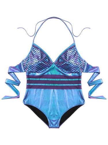 Maillot de bain femme étincelant maillot de bain maille vêtements de plage sans manches body dos nu - Photo 7/39