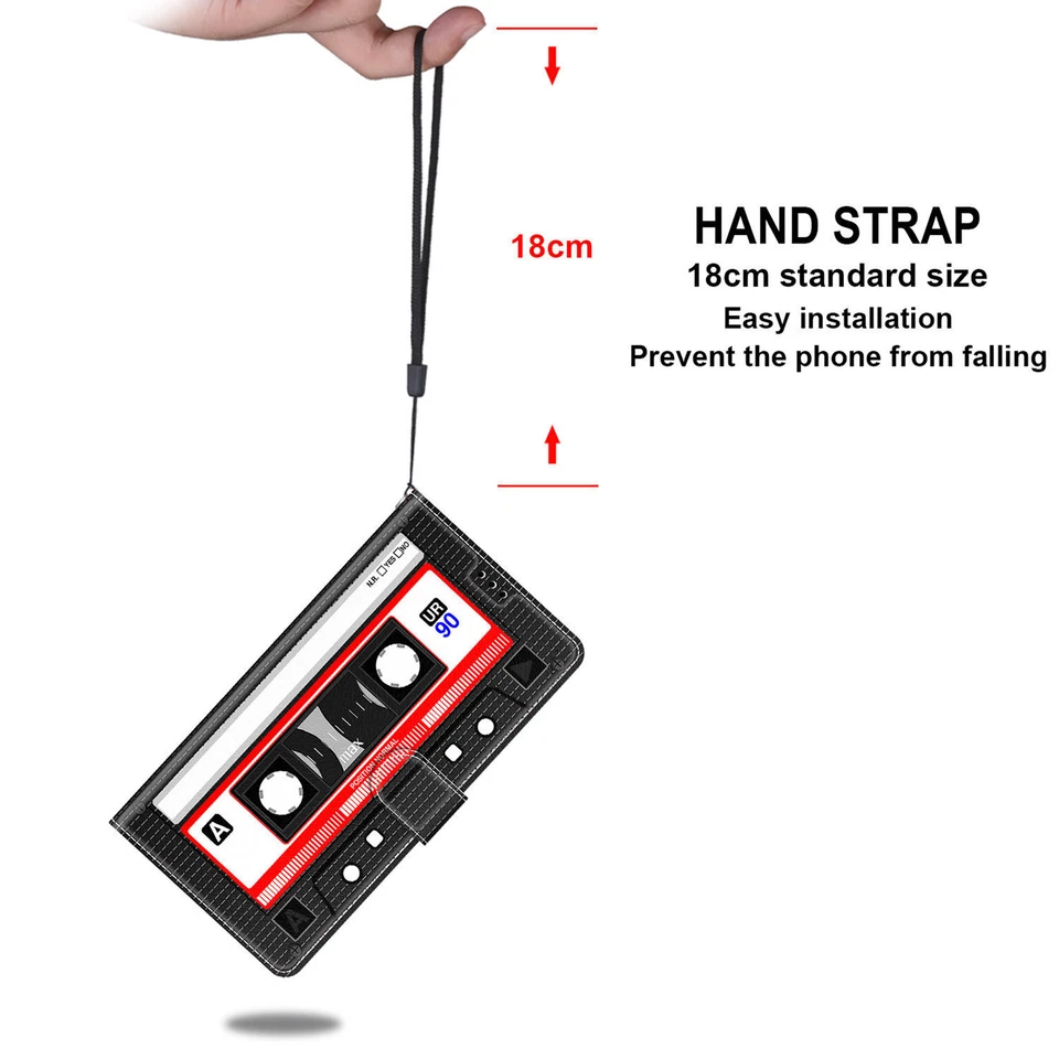 For Various Phone Retro Tape Cool Magnetic Flip Wallet Card Bag Stand Case Cover - Image 4 of 4