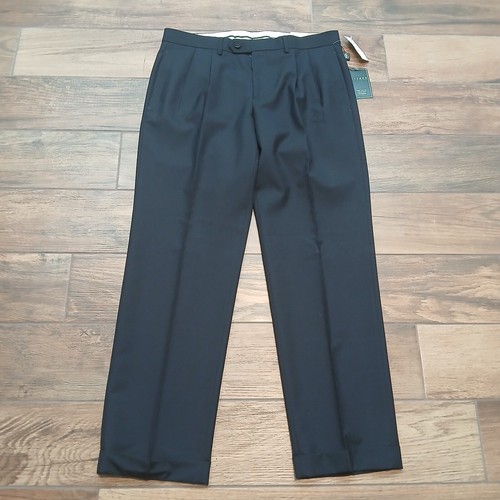 Lauren Ralph Lauren Wool Pants Mens 34x30 Navy Total Comfort Pleated Cuffed