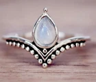 925 Silver Ring Genuine Moonstone Natural Sterling Women Rings Gemstone Jewelry