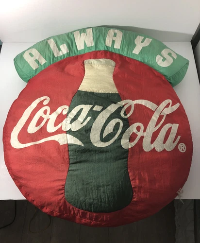 Vintage 1993 Always Coca Cola Large Pillow- Round, 24x20”  W/ Coke Bottle.