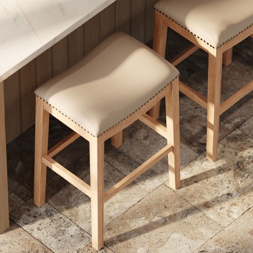 Maven Lane Adrien Saddle Barstool with Avanti Bone Vegan Leather - Picture 3 of 6