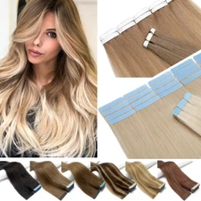 Tape In 100% Human Hair Extentions Russian Remy Skin Wefts Full Head Thick Ombre