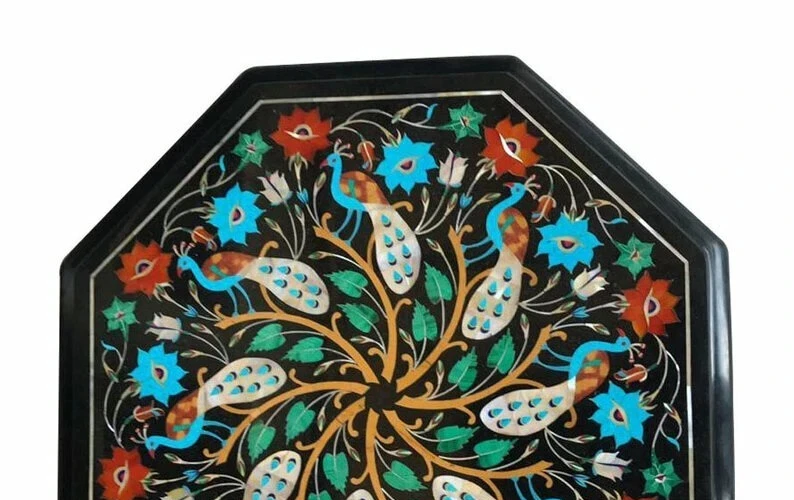 15" Octagonal Marble Table top with fauna beautiful art – Handmade Geometric Art - Image 4 of 4