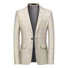 Men Formal Check Notch Lapel Suit Jacket Dress Blazer Smart Dinner Coat Slim Top