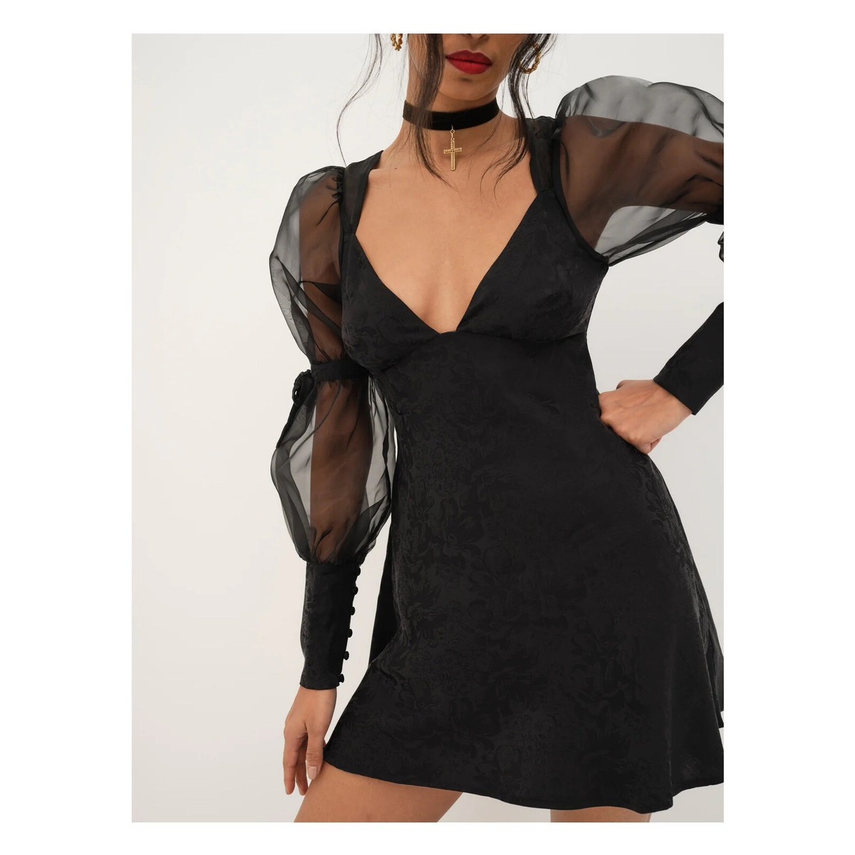 for Love & Lemons Gabrielle Puff Sleeve Mini Dress , Black, Xs - Women's Dresses - Victoria's Secret