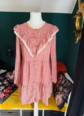  romantisches Walla Kleid Tunika Feiertag Büro  Party S 36 rosa floral Vintage