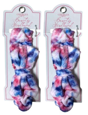 2 Pack Georgia Lane Plush Beauty Headband w/ Bow - One Size Multicolor