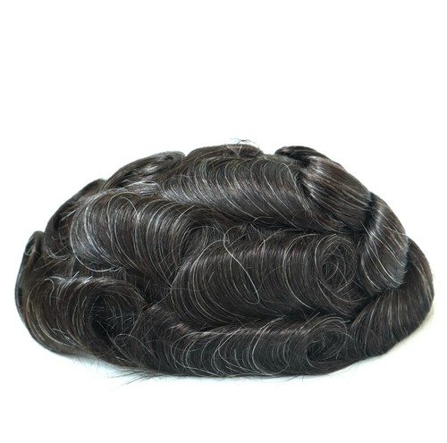 Mens Toupee Human Hair Replacement System French Lace Front Hairpiece Q6 #1B10 - Picture 3 of 9