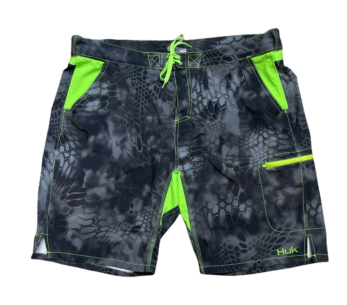 HUK Performance Board Shorts Fishing Neon Green Men Size 3XL