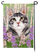 Spring Flowers Garden Flag - Silver and White Tuxedo Cat