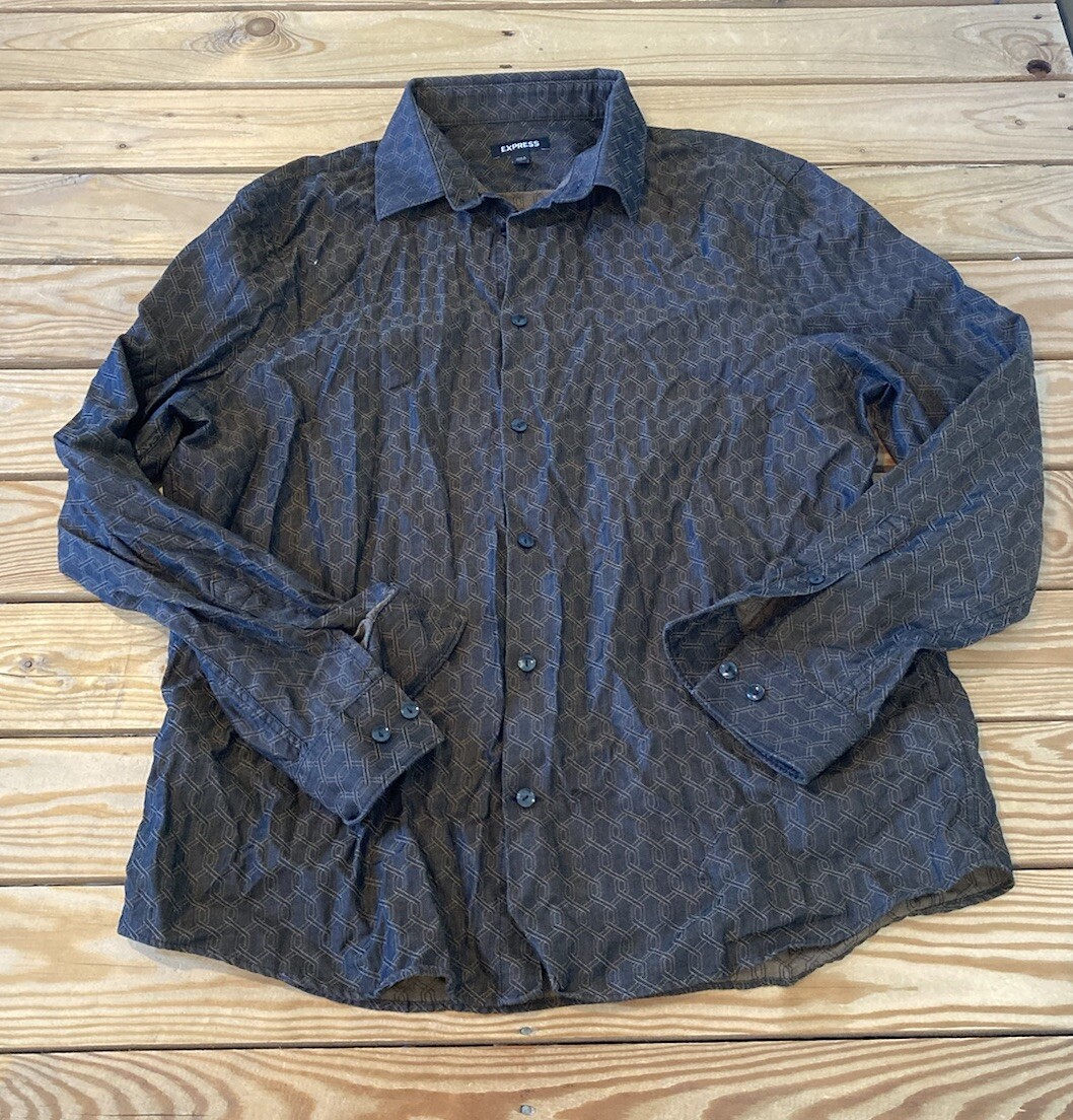 Express Men’s Button Down Patterned Shirt Size L … - image 1