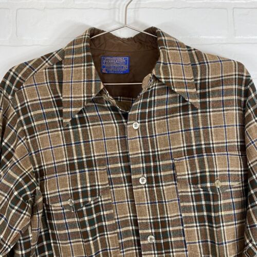 Chemise homme vintage Pendleton laine vierge bouton marron marron flanelle 15 made in USA - Photo 2/11