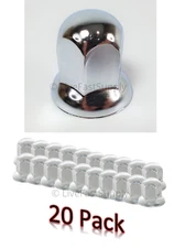 (Set/20) Chrome Steel 33mm Lug Nut Covers w/ Flange Push-On (2" Tall)