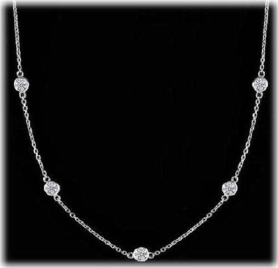 3.08 carat Round Diamond By The Yard 18k white Gold Necklace 22 x 0.14 ct 36 ''