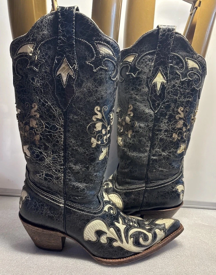 Botas vaqueras Corral vintage con incrustación de lagarto hueso punta puntiaguda C2116 para mujer talla 8,5 M Foto 2 de 4