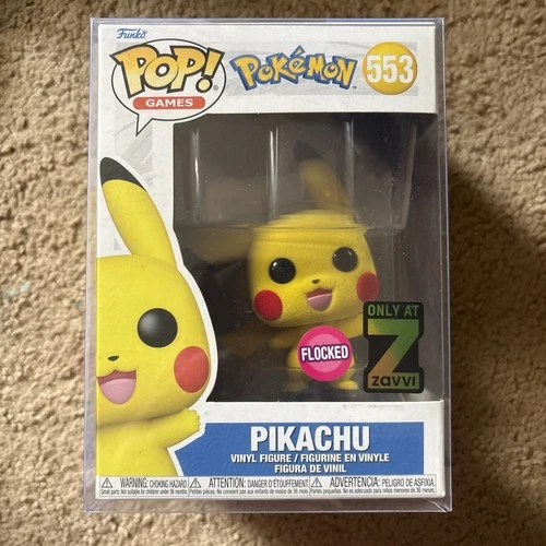 Funko Pop! Pokémon Pikachu #553 Flocked Zavvi Exclusive w/ Protector Mint