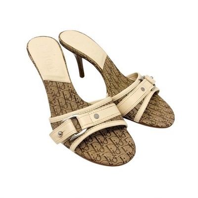 Christian Dior Vintage Trotter Monogram Sandals Heels #36.5 Beige Cream 902256