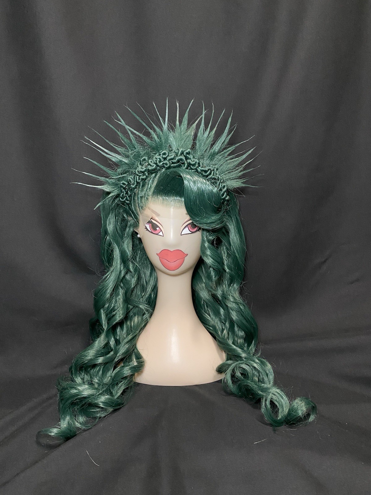 Corona de espiga Liberty verde oscuro Punky Y2K encaje sintético para peluca para drag queens