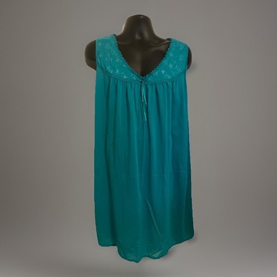 VTG 1980s-90s Plus Blue Nightgown Lace Embroidered Nylon Midi Sleeveless Slip 3X