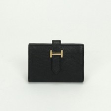 HERMES Mini Beaus Coin Purse Card Case Pass Case Chevre Noir Black Gold Hardware