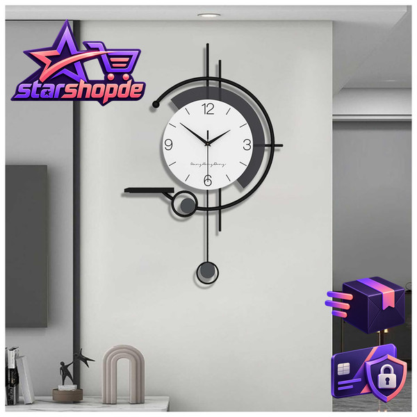 Wanduhr Modern Minimalistisch Metallrahmen Holz Zifferblatt Ohne TickgeräUsche-image