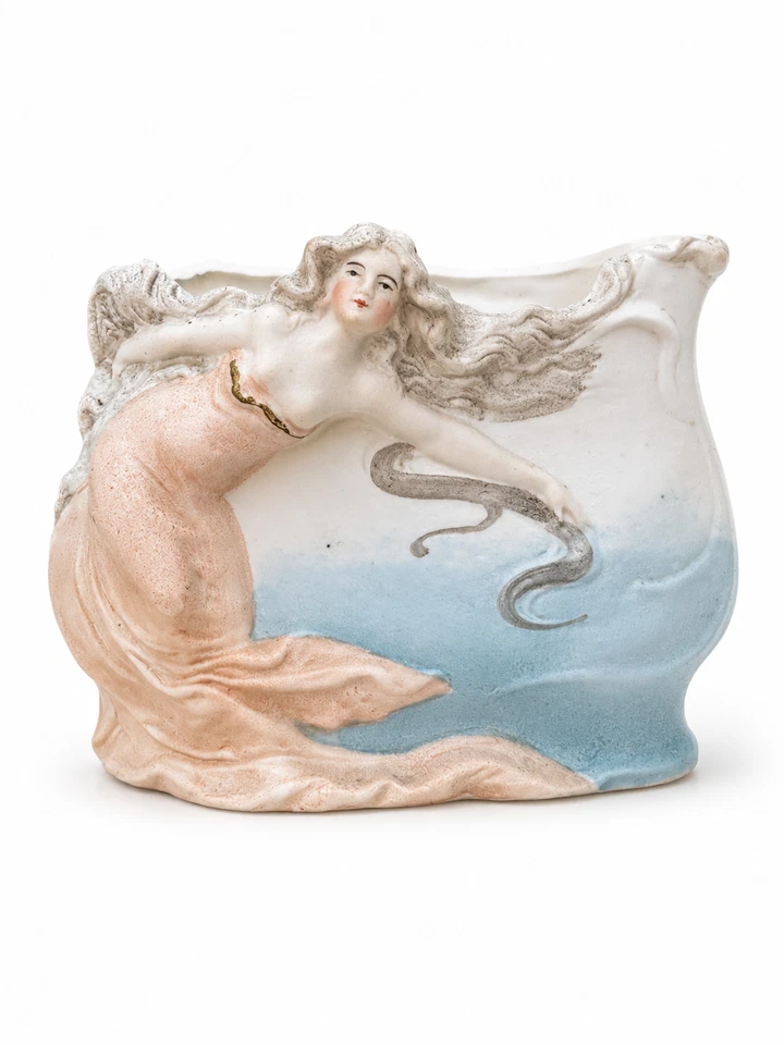 Ancien biscuit porcelaine la sirène art nouveau vide poche Jugendstil G.K 1900 - Photo 2/4