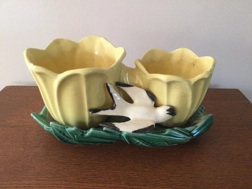 Vintage 1940’s McCoy Tulip/Bird Planter-Yellow And Green