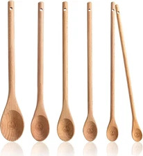 Wooden Meauring Spoons Set of 6 - Long Handle Beechwood Measuring Spoons 1/8 TSP