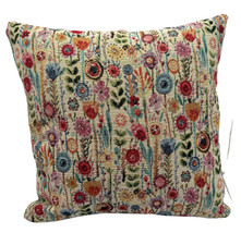 Kew Gardens Cushion Cover, Luxury Floral Tapestry, Natural, Black, Free Doorstop