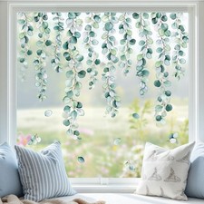 9 Sheets Hanging Greenery Vine Window Cling Stickers Eucalyptus Leaves Window...