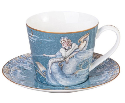 Lefard Snow Queen Blue Porcelain Tea Cup and Saucer Set Christmas 10 fl oz Cup