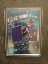 2018 PANINI SPECTRA NEXT ERA LAMAR JACKSON NEON BLUE PRIZM RELIC RC #/99 RAVENS