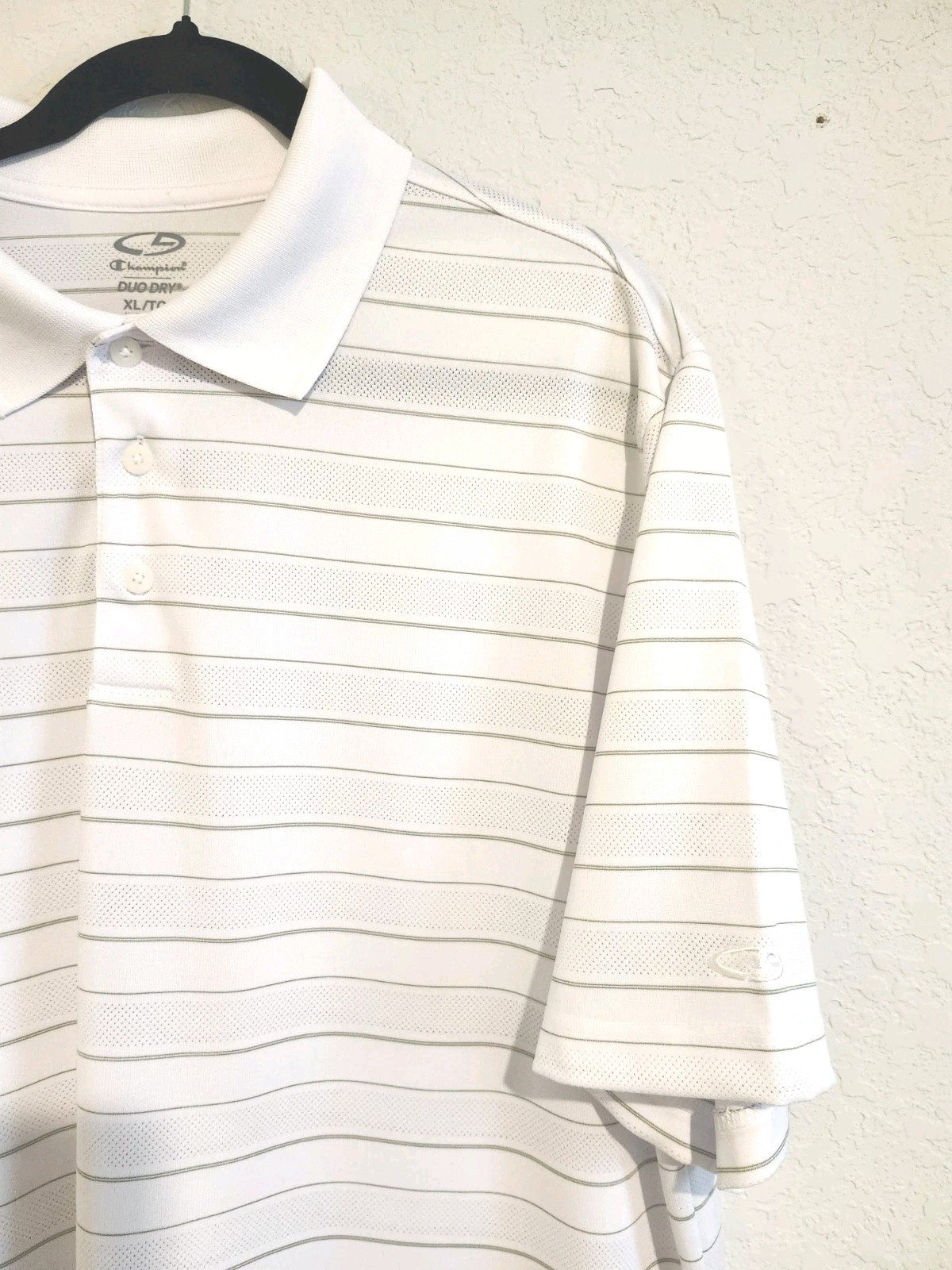 Champion Duo Dry Polo Shirt Men’s XL White Gray Striped Performance Golf... image 4